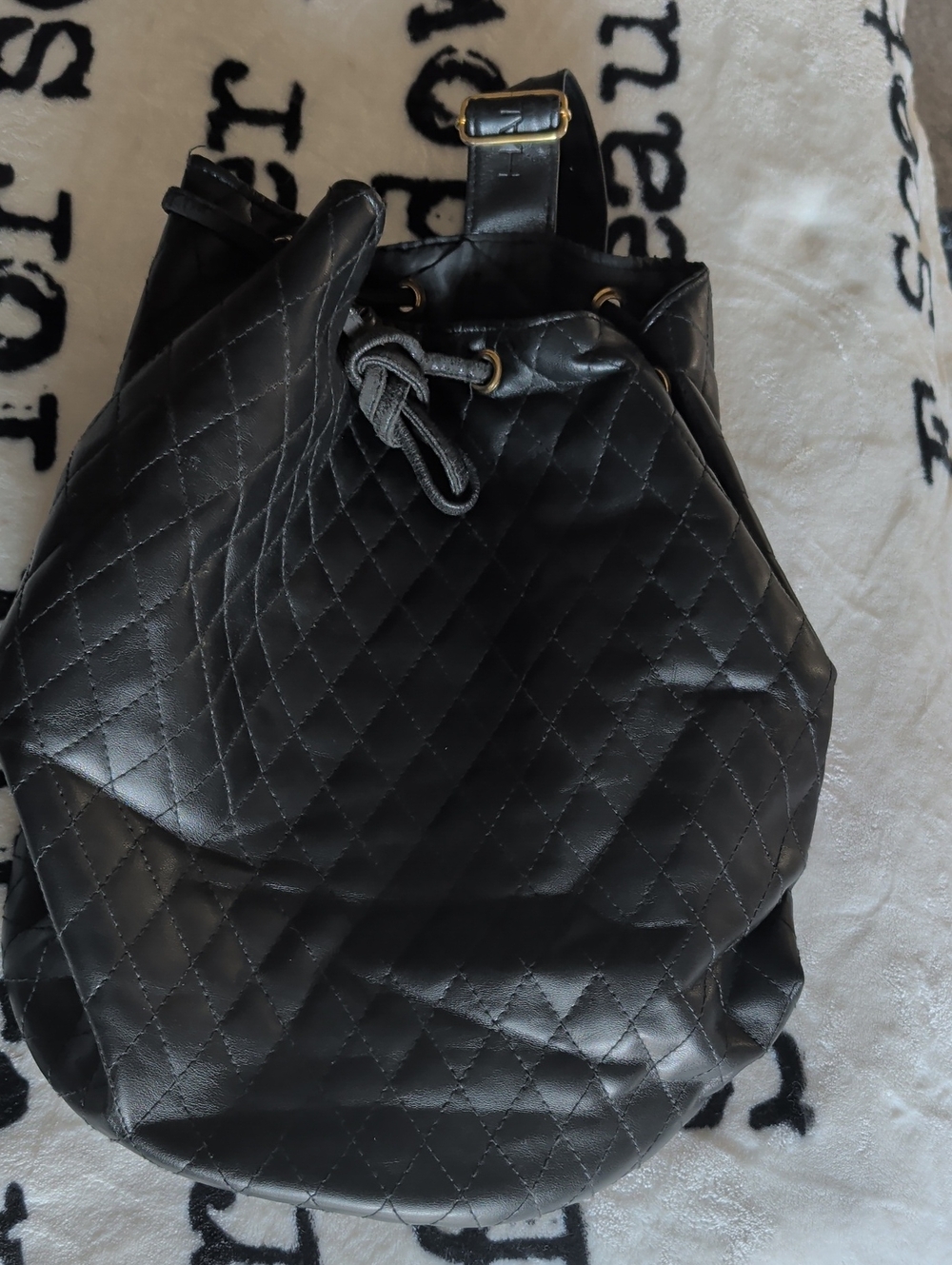 Halston Heritage Black Quilted Drawstring Backpack